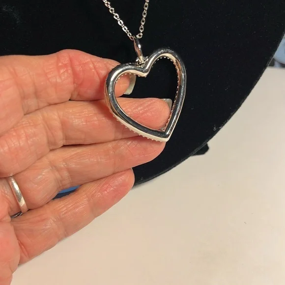 🔥🔥🔥 Silver Heart Pendant Necklace w/ Double Row of Clear Crystals - Picture 6 of 6